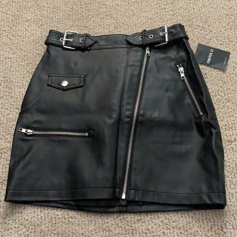 Black leather mini skirt